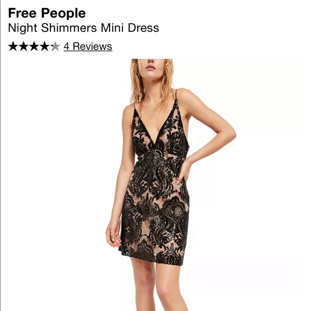 Free People Night Shimmers Mini Dress Black Sz 4